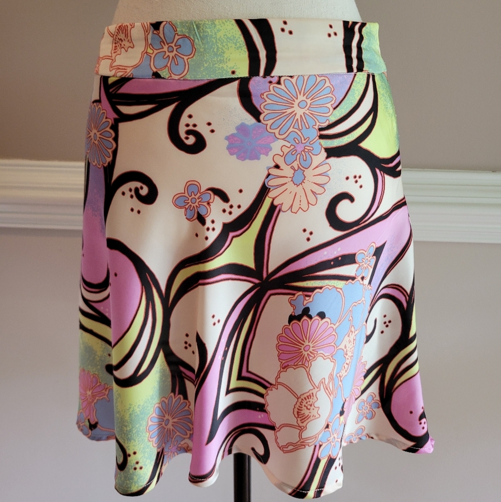 Free People Pink and Green A-Line Mini Skirt Casual